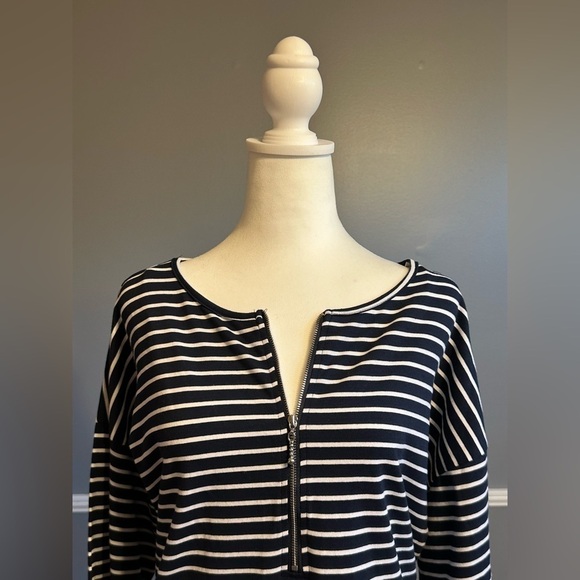 NEW Umgee Casual Striped Long Sleeve Cotton Shirt Dress Size Large Navy White - Picture 4 of 8